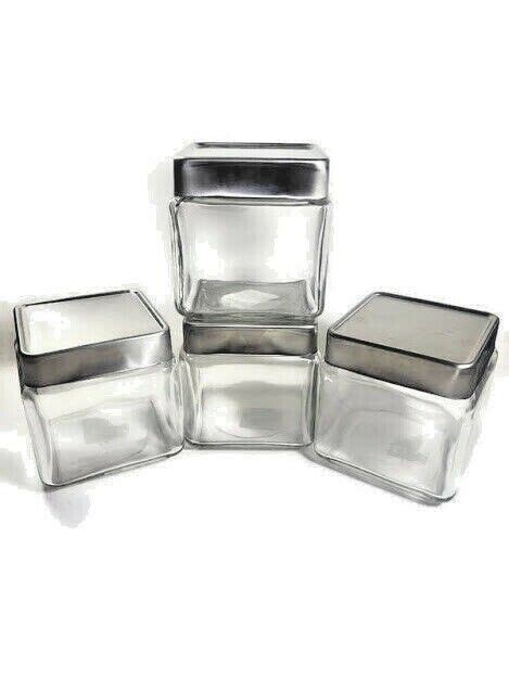 Anchor Hocking 85587r Glass Stackable Square Jar W Aluminum Lids Set Of