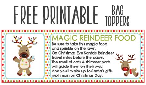 magic reindeer food recipe  printable treat bag toppers magic