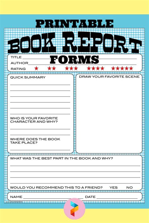 printable book report form  shown  blue  yellow  stars
