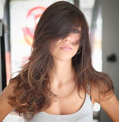 Long Brown Ombre Hairstyle With Bangs In 2019 Long