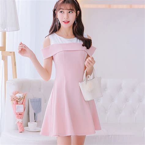 Korean Style Women Sweet Party Dresses Elegant Patchwork Off Shoulder