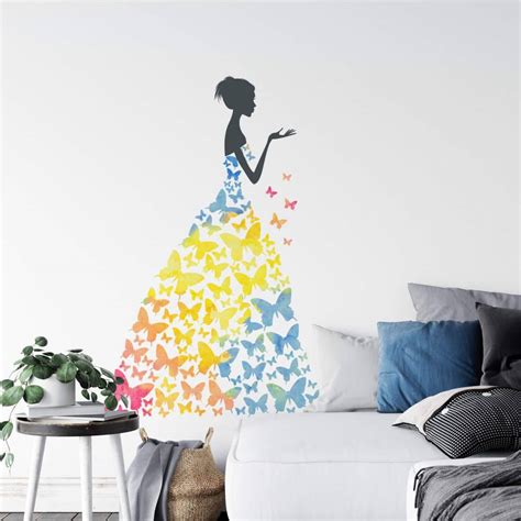 aquarell lady with butterflies wall sticker wall