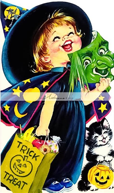 Digital Download Printable Halloween Witch Retro Cute Kitsch