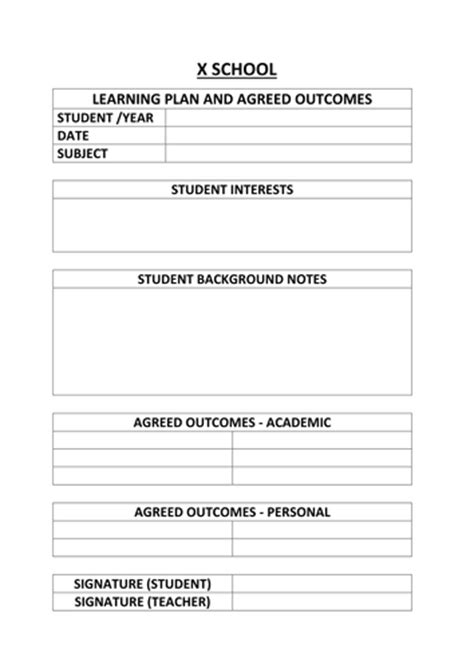 individual learning plan single sheet teaching resources
