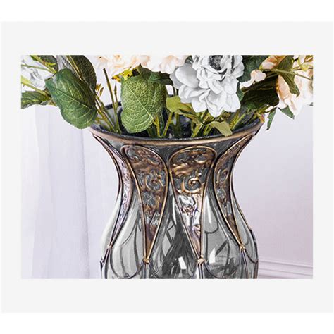 85cm European Clear Glass Floor Home Decor Flower Vase With Tall Metal