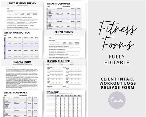 personal trainer forms editable templates workout logs  fitness