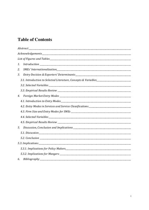 master thesis table  content