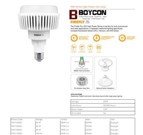 firefly pro series high power led lamp boycon construction supply  trading corporation