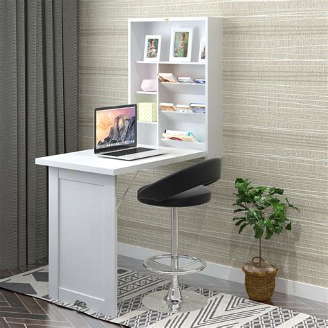gymax wall mounted fold  convertible floating desk space saver writing table white walmartcom