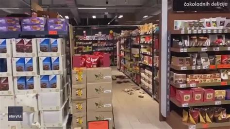 shoppers clutch shelves  earthquake hits zagreb suburb
