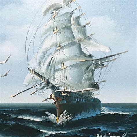 original clipper ship painting seascape signed small oil  board