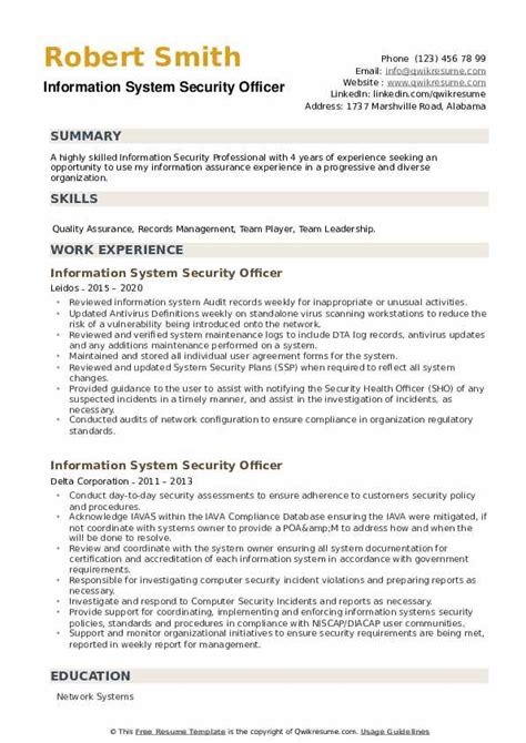 information systems security officer resume information security