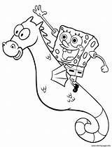 Spongebob Coloring Seahorse Riding Pages Cartoon Printable Bc7c Color sketch template