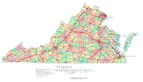 large detailed administrative map  virginia state  roads