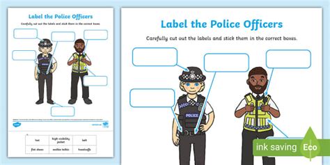 police officer labelling activity sheet teacher