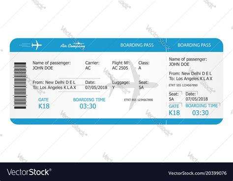 Boarding Pass Ticket Template Airplane Ticket Vector Image