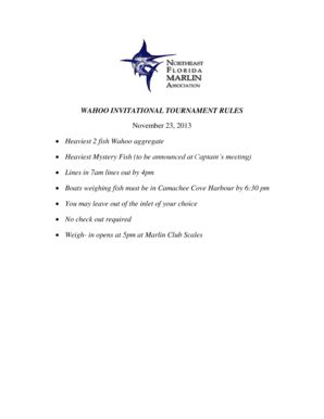 fillable  wahoo invitational tournament rules november  fax