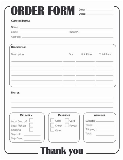 small business  printable order forms