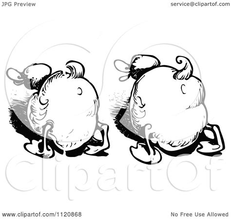 Clipart Of Retro Vintage Black And White Duck Butts
