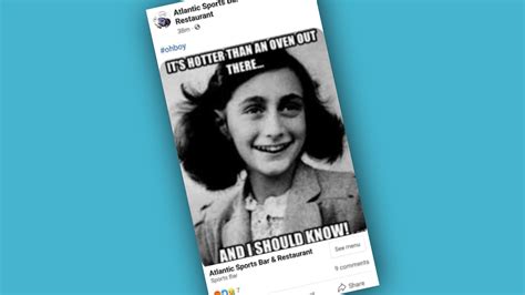 sports bar apologises   anne frank oven meme  hot weather