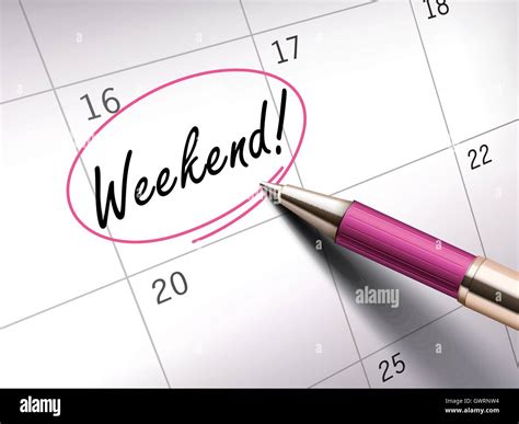 weekend words circle marked   calendar   pink ballpoint  stock