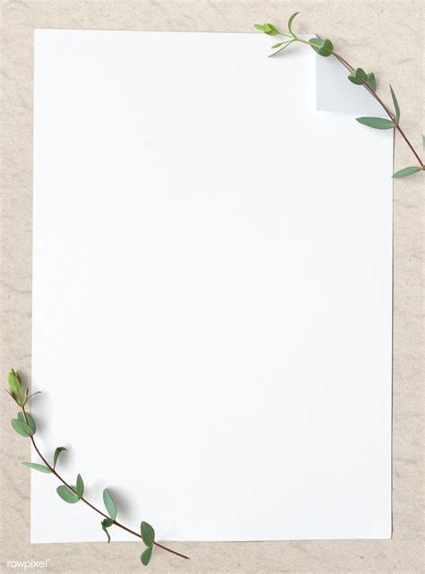blank white paper  green leaves paper template