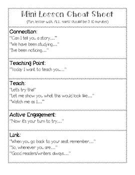mini lesson cheat sheet reading  writing workshop lucy calkins