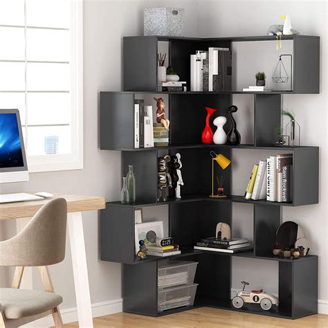 tribesigns  shelf corner bookcase modern geometric tall bookshelf walmartcom