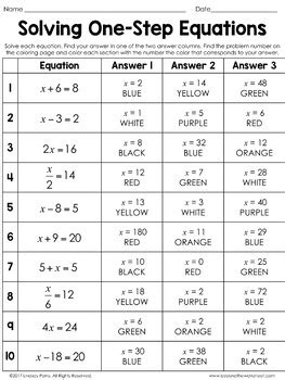solving  step equations coloring worksheet editable  lindsay perro