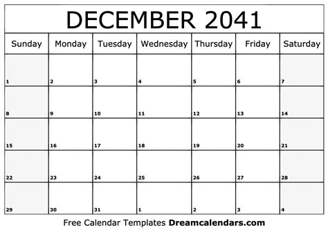 december  calendar  blank printable  holidays