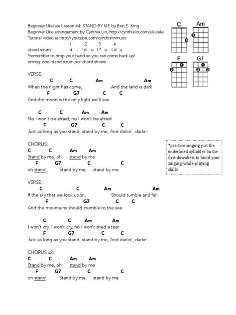 Stand By Me Beginner Ukulele Chord Chart Pdf In 2020 Guitar Chords