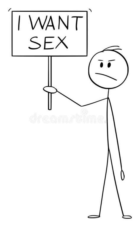 Vector Cartoon Of Frustrated Man Holding I Want Sex Sign Stock Vector