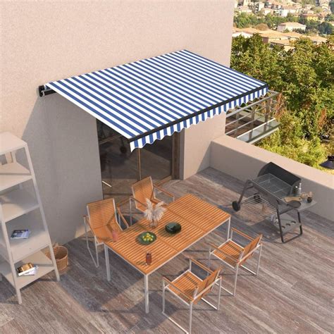 manual retractable awning  cm blue  white