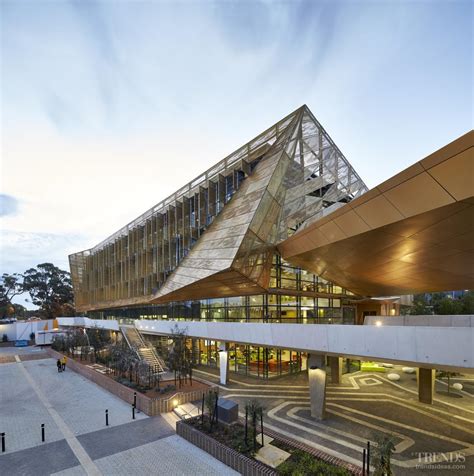 modern university campus  student building  gold perforated aluminium veil