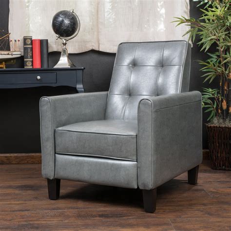 elan contemporary tufted dark gray bonded leather recliner  tapere