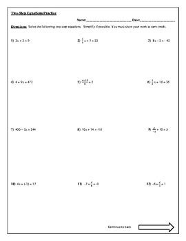 step equations practice worksheet  austin downing tpt