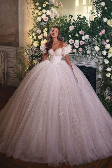 Glamorous Off The Shoulder Tulle Ball Gown Wedding Dress Disney