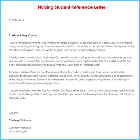 write  nursing reference letter  templates