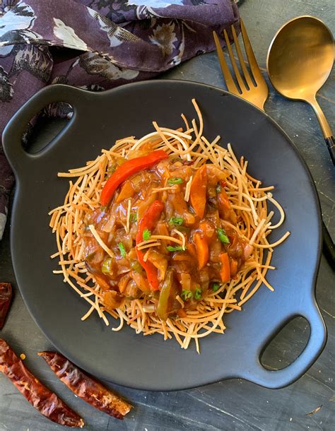 american chop suey recipe crispy noodles topped  sweet  sour vegetables  archanas
