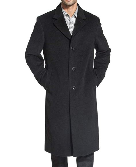 knee length wool coat mens black single breasted coat  uk