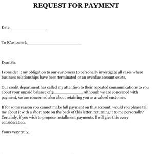 request  payment letter sample small business  forms