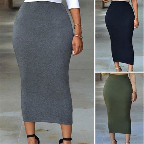 muslim thick skirt bodycon slim high waist stretch long maxi women