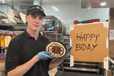 dominos worker cheers  girl  friends bail   birthday party