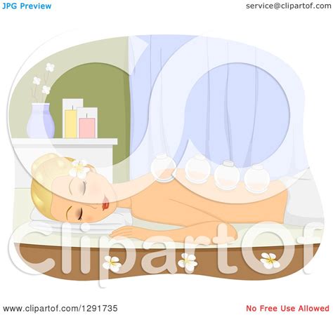 clipart of a relaxed blond caucasian woman getting a ventosa therapy