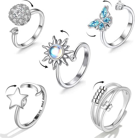 hifot 5pcs anxiety ring for women silver fidget ring for teen girls