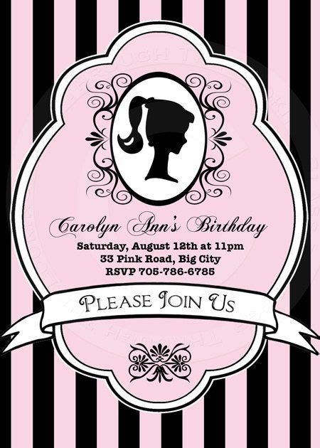 printable birthday invitation card barbie por ttlgphotoandgraphics