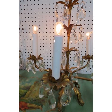 Vintage Italian Style Gilt Metal And Crystal Candelabra Lamps A Pair