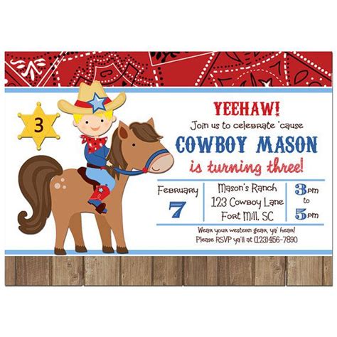 cowboy invitation printable  printed   shipping etsy