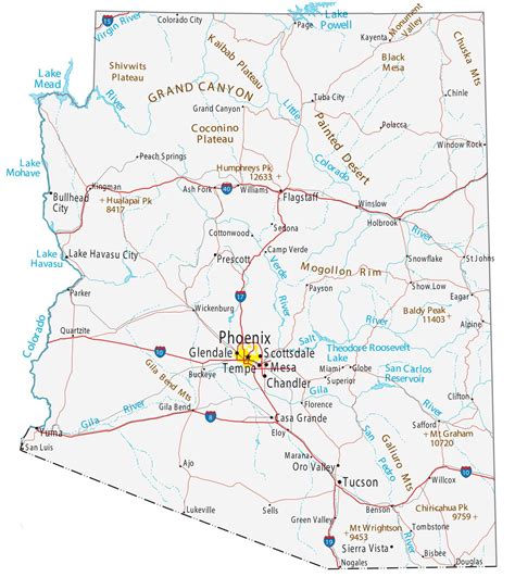 arizona map cities  roads gis geography