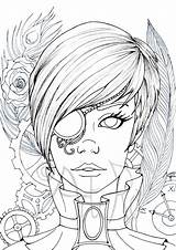 Steampunk Coloring Pages Adult Colouring Drawings Color Adults Therapy Girl Visit Choose Board sketch template